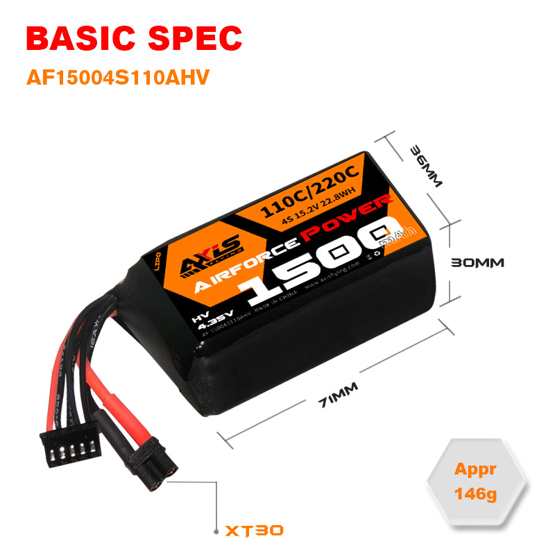 Axisflying 1500mAh 4S 110C LiPo Battery (XT30) for Airforce Pro by GNB [DG]