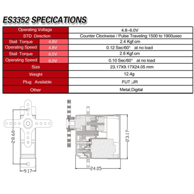 EMAX ES3352 12.4g Mini Metal Gear Digital Servo